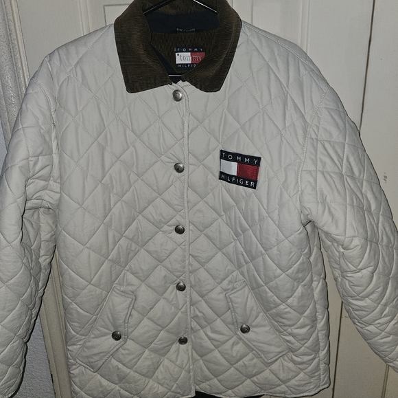 Vintage 90s Tommy Hilfiger Cream Quilted Jacket - Picture 1 of 9